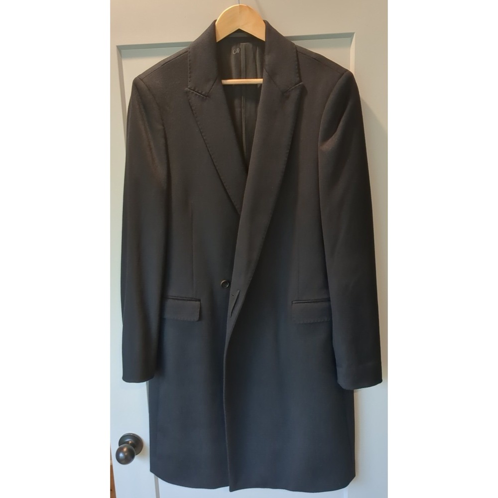 NWOT All Saints Mens L/40 Black Crawford Wool/Silk Overcoat READ